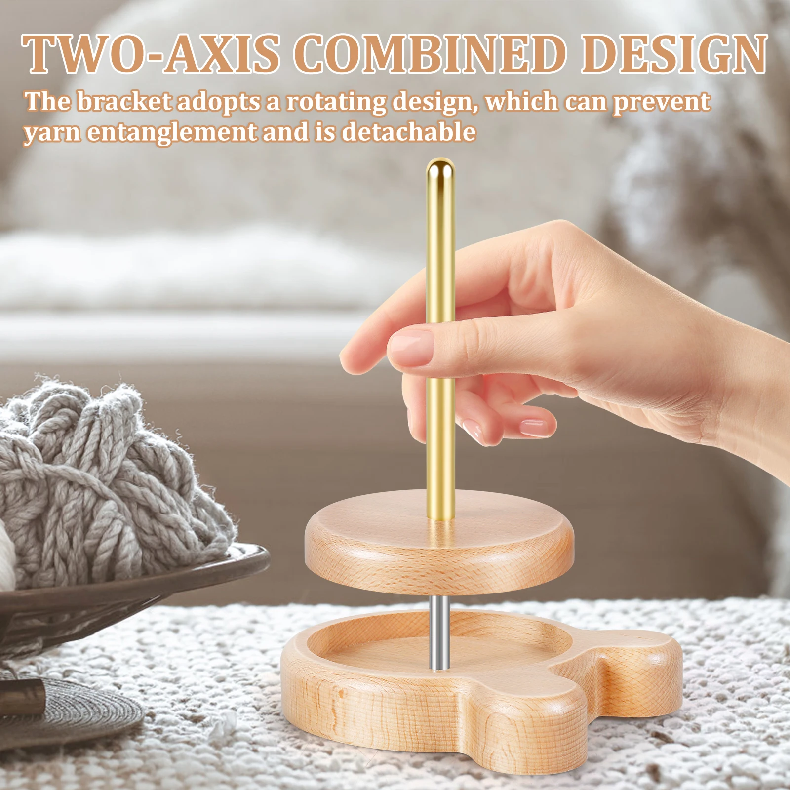 Wooden Yarn Holder Dispenser Portable Beech Wood Yarn Spindle Dispenser Stable Durable Crochet Ball Holder for Arts Crafts