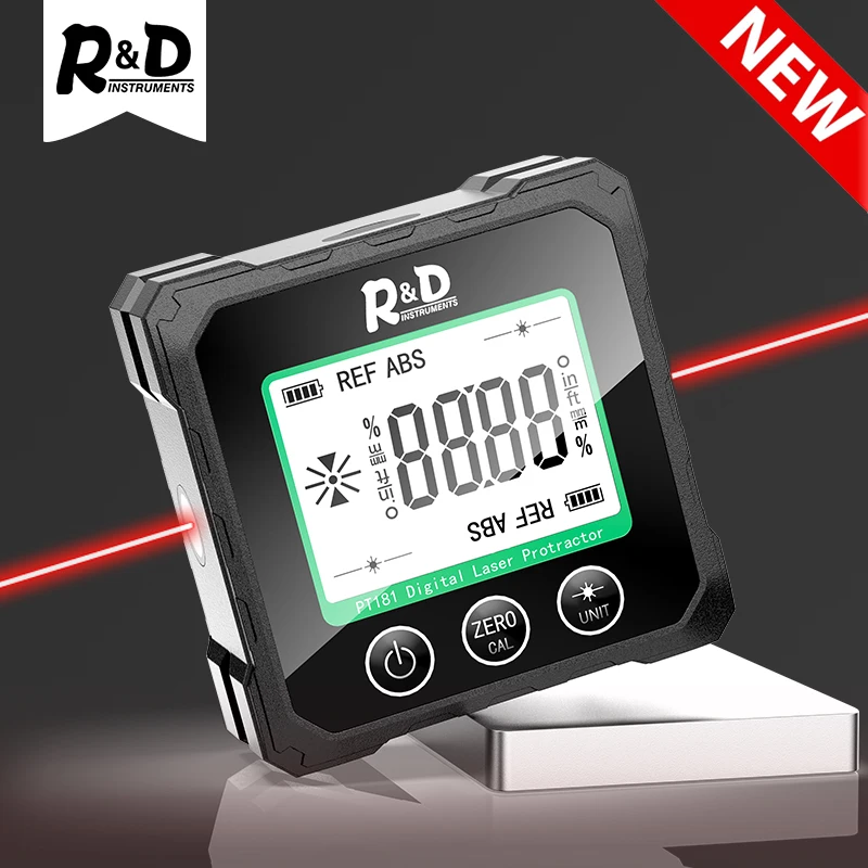 Digital Angle Protractor Angle Measuring Tool Digital Angle Meter Digital Inclinometer R&D PT181 Laser Angle Finder 4*90&deg; Digital Angle Protractor Backlight Protractor Slope Meter Magnetic Electronic Goniometer