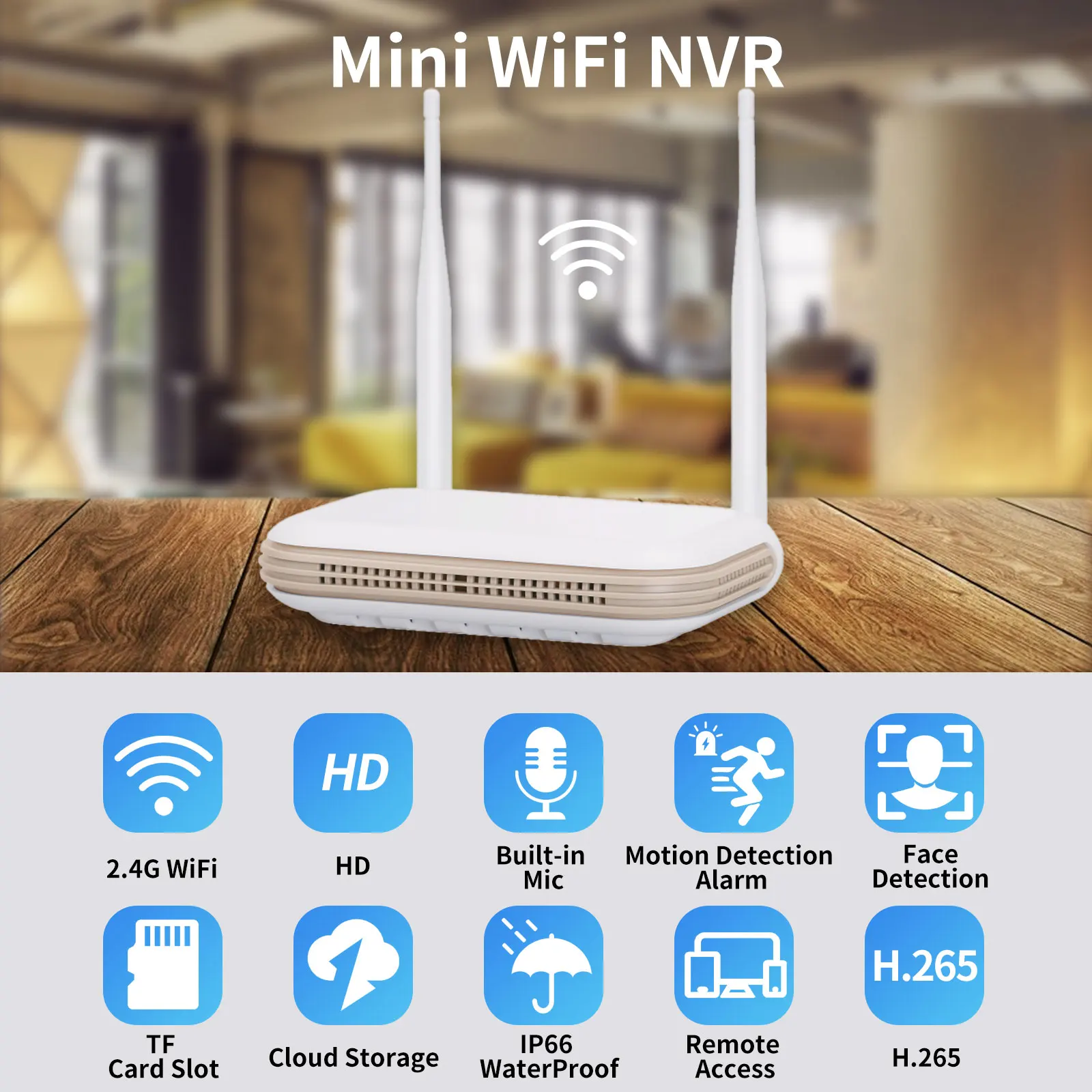 Network Video Recorder New WiFi NVR HD 3MP 8CH (4CH 5MP) Mini Video Recorder H.265+ Built-in Mic Human Face Detection CCTV Security Camera With TF Card