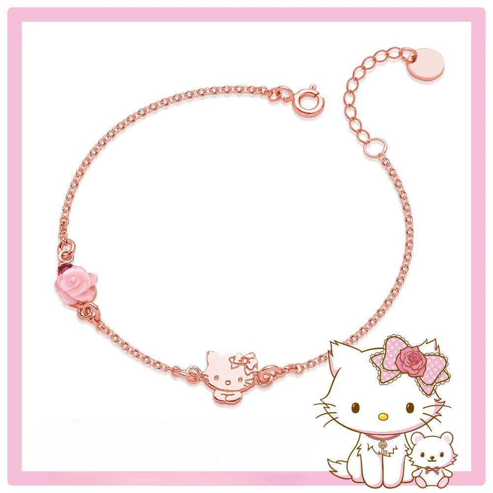 Sanrio Hello Kitty Necklace Cute Melody Cartoon Diamond Bracelet Ring Couple Jewelry Girl Birthday Holiday Gift