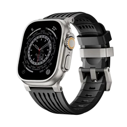 Breathable Sport Silicone Band with Stainless Steel Accents - Universal Fit - (S10 11)46mm (Black)