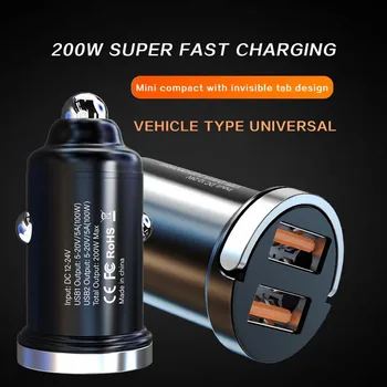 200W QC3.0 PD 차량용 충전기, 5A 고속 충전, 2 포트, 12-24V 담배 소켓 라이터, 아이폰 전원 어댑터용 USBC 충전기