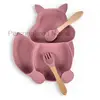 Free Custom Logo Baby Soft Silicone Sucker Bowl Plate Non-slip Squirrel Spoon Fork Sets Children's FeedingTableware  BPA Free 5