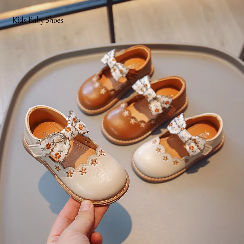 Spring Summer Girls Soft-soled Anti-slip Princess Shoes Baby Breathable PU Leather Bow Children Loafer leather shoes girls shoes girls flats
