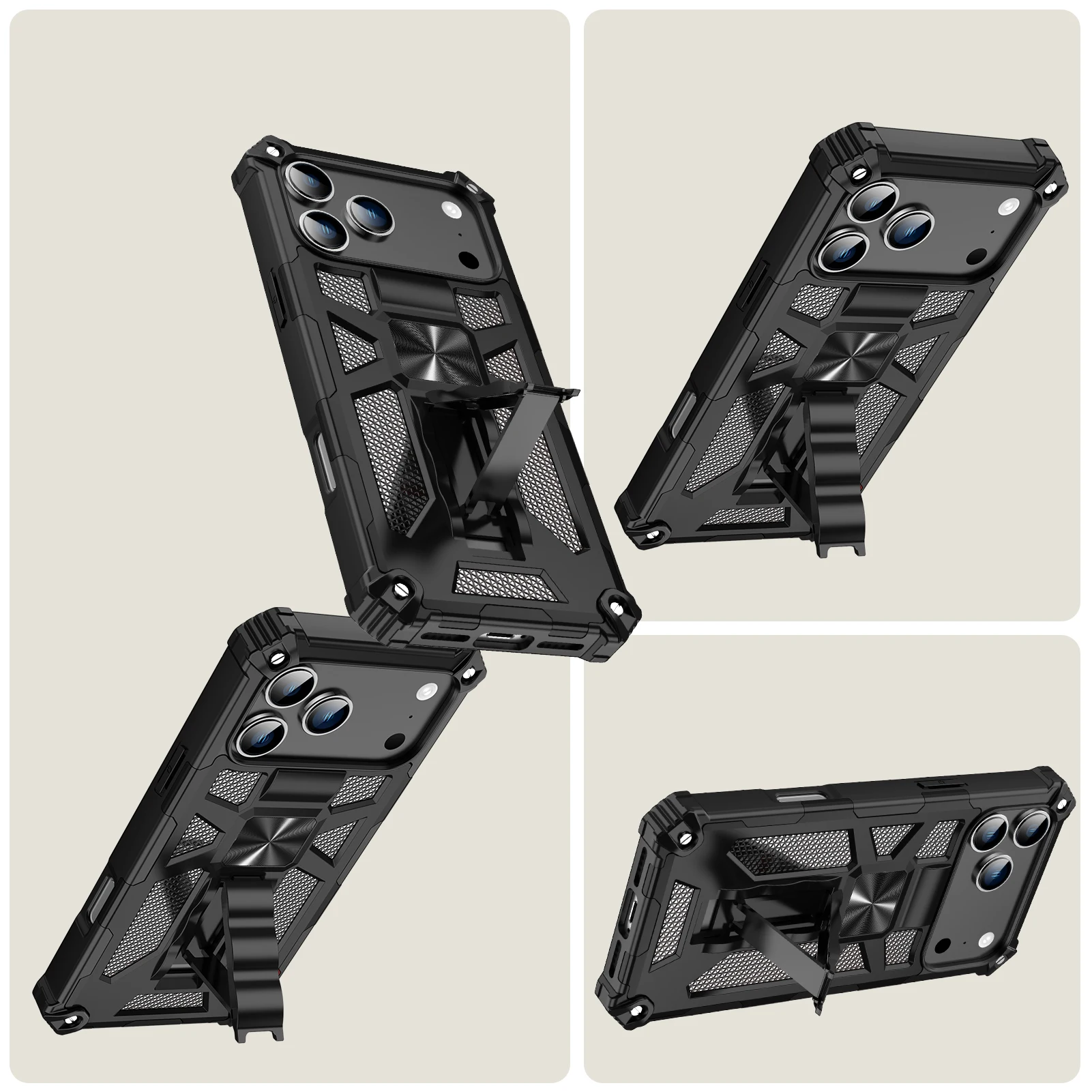 Rugged Shockproof Phone Case with Armor Fold Stand & Car Holder