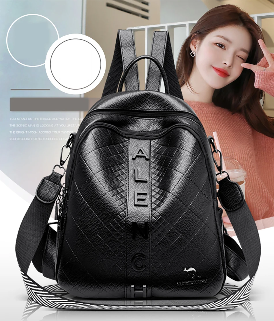 Product Diamond Lattice Backpack Anti Theft High Quality Leather Backpack School Bag Large Capacity Multifunctional Shoulder Bag