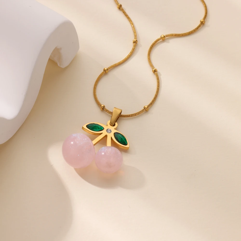 Cherry Necklaces Gold Link Chain Stainless Steel Jewelry