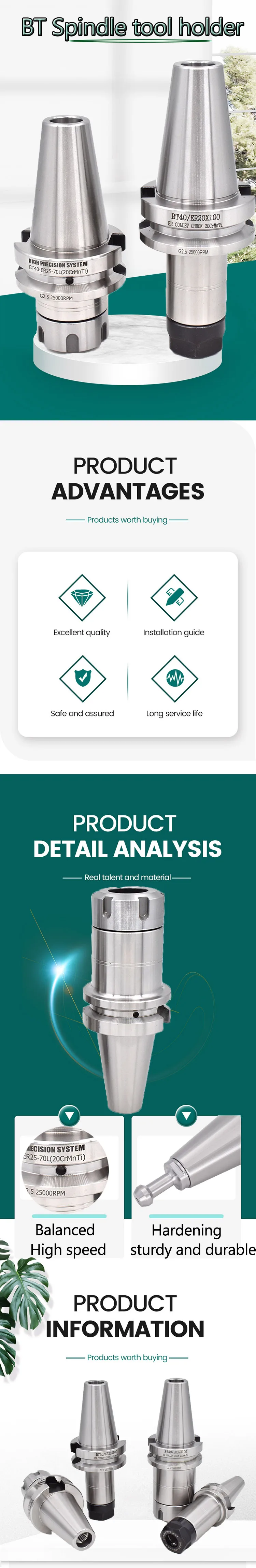 Se4e00ae209814866acd1c168752f7170S High Precision Collet Chuck BT30, BT40 Spindle Balanced Tool Holder ER11, ER16, ER20, ER25, ER32 CNC Machine Milling Mallzona