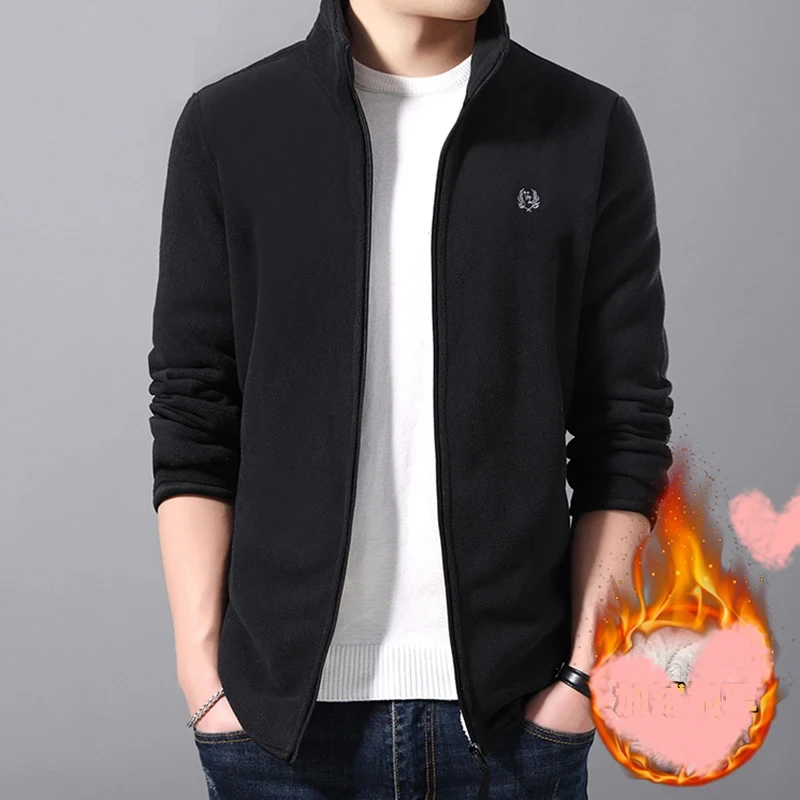 Autumn Winter Men's Solid Zipper Pockets Geometric Embroidered Long Sleeve Cardigan Jackets Coats Casual Office Lady Tops