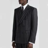 Black Pinstripe Men's Suits Double Breasted Peak Lapel High Quality 2 Piece Jacket Pants Full Sets Elegant Wedding Blazer 2025