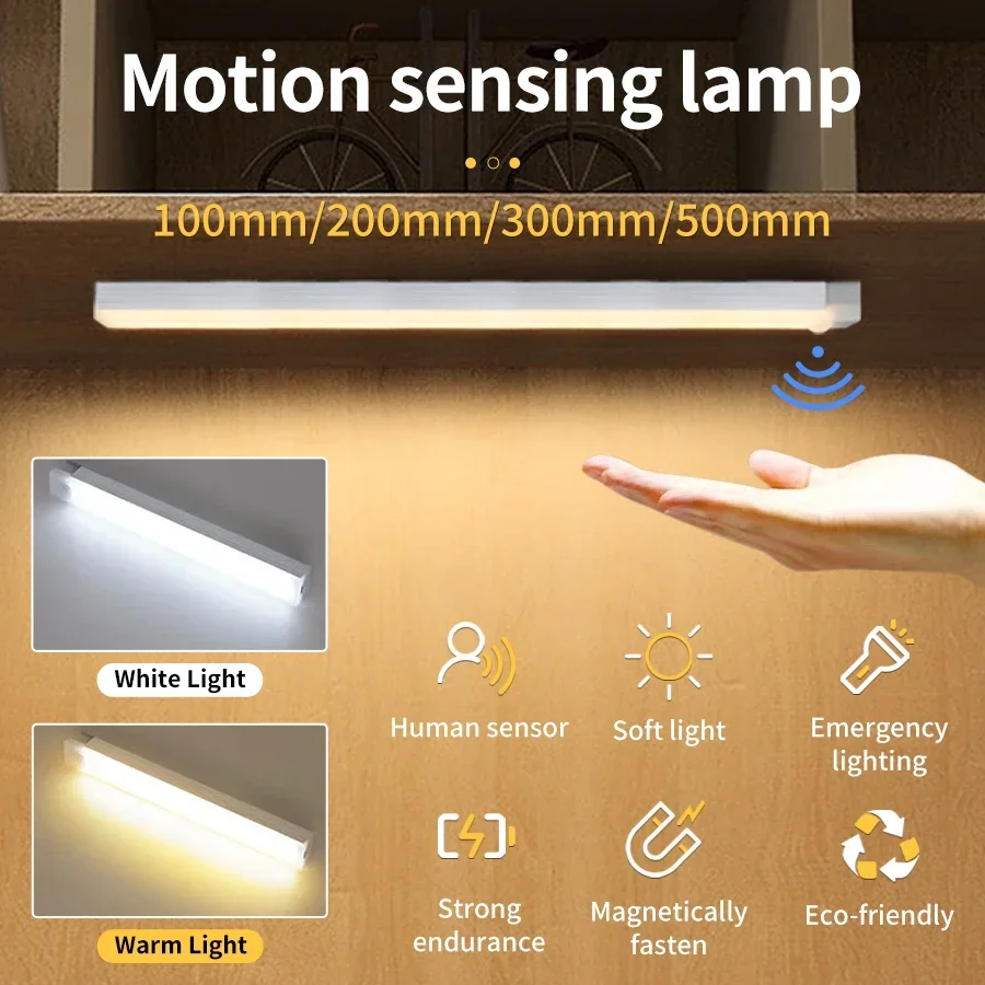 USB Rechargeable Motion Sensor LED Cabinet Light For Home Corridor Stairs Wardrobe Kitchen Bedroom Induction Wireless Night Lamp