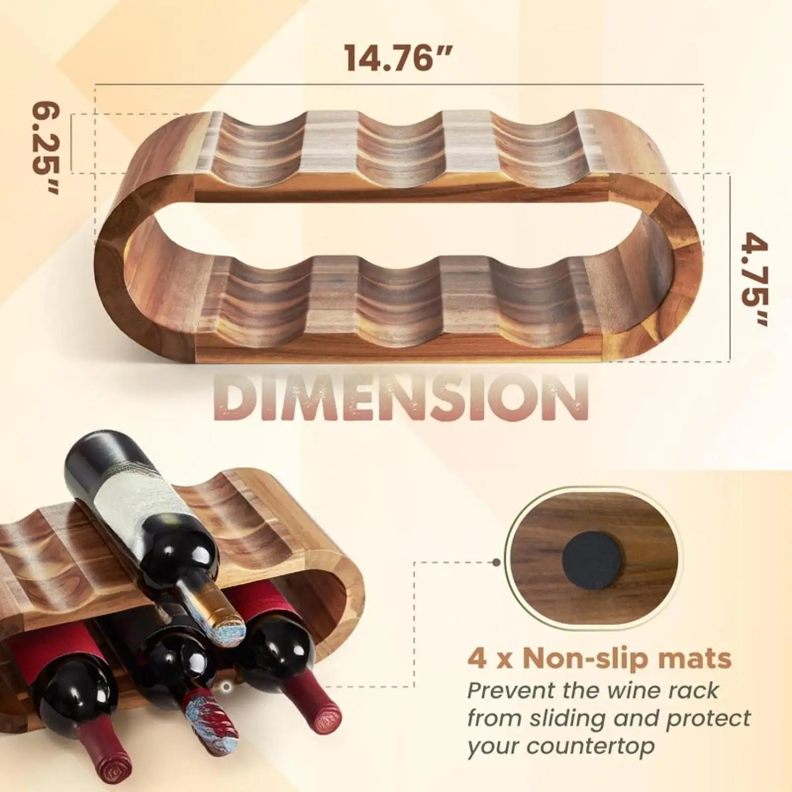 Wood Wine Rack Wine Cellar Storage Champagne Bracket Rack Countertop Display Storage Shelf for Bar Home Cabinet Kitchen
