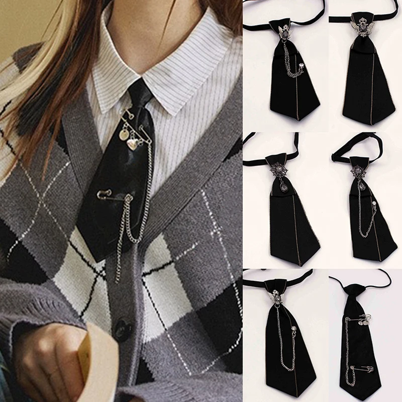 Retro Black Fabric Ribbon Tie Collar Y2k Girl Boys Ties Japanese Style Shirt School Student Uniform Necktie Clothing Accessory woven necktie necktie set