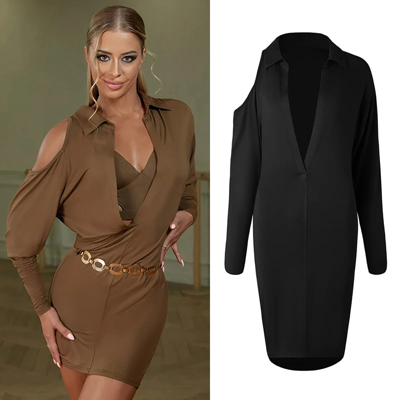 

Latin Dance Dress Long Sleeves Black Shirt Dress Women Practice Wear Cha Cha Rumba Samba Tango Dance Clothes Party Dress NV18533
