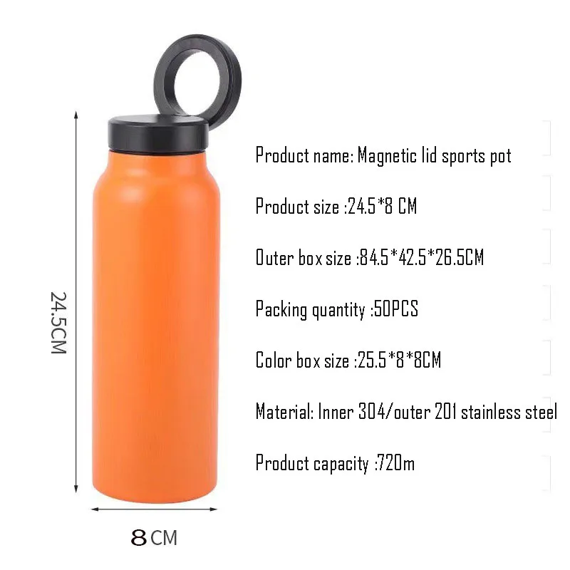 720ml/24OZ Large Capacity Sports Thermos Cup With Magnetic Mobile Phone Holder Handle,Stainless Steel Vacuum Flasks,Water Bottle