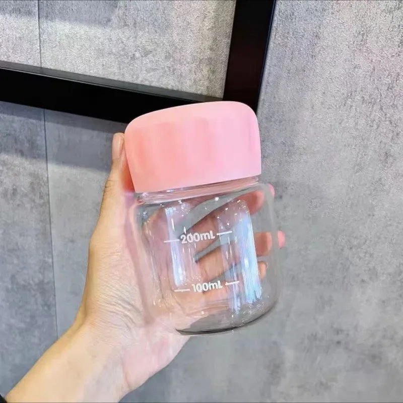 Mini Glass Water Bottle 300ml Small Drinking Bottle with Scale Portable Woman Tumbler Girl Milk Coffee glass bottle