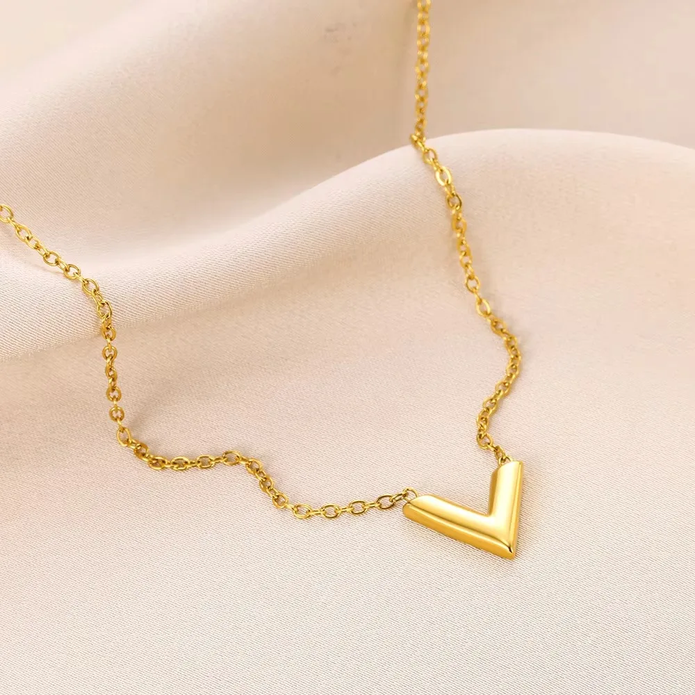 Stainless Steel V Letter Necklaces For Women