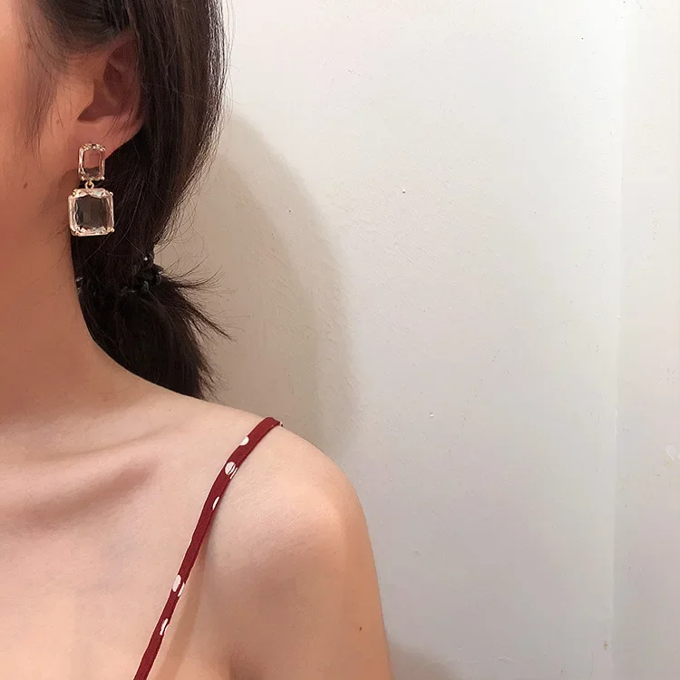 Korean New Design Fashion Jewelry Double Square Earrings Luxury Transparent Glass Crystal Party Earrings for women gift crystal earrings