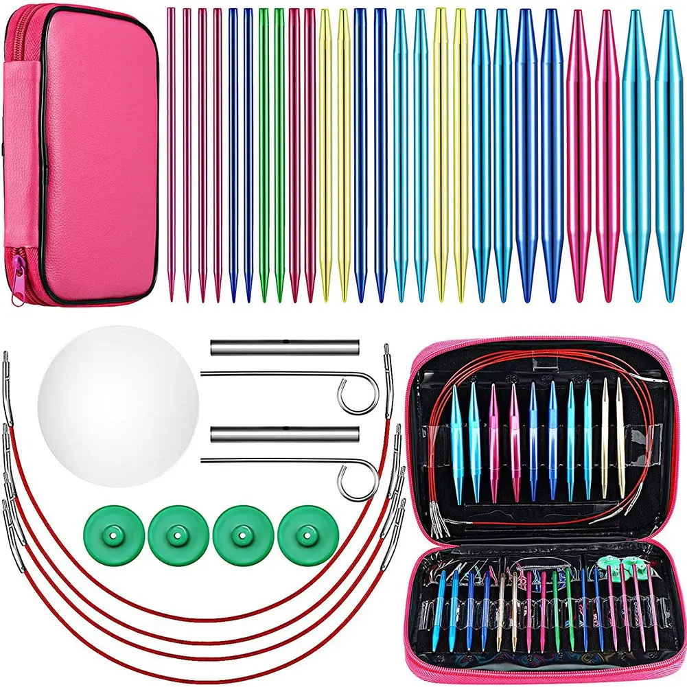 

26 Pieces Aluminum Interchangeable Circular Knitting Needle Set 13 Size Interchangeable Crochet Needles for Knitting