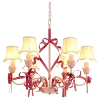 Lustre de chambre à coucher pour enfants, éclairage de style crème, lampe suspendue à nœud mignon, plafonnier chaud, lustres de salle à manger, pastorale 4