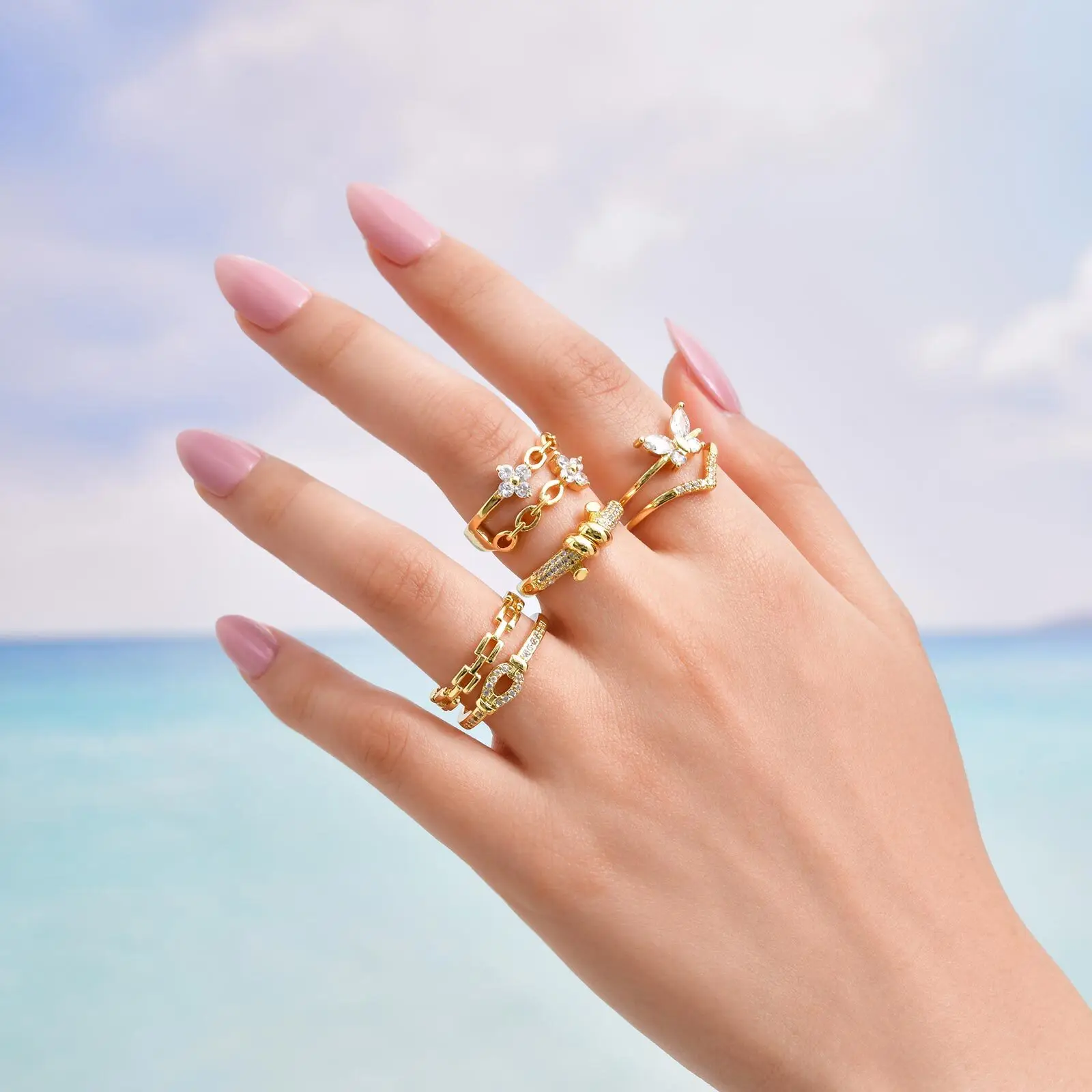 Adjustable Statement Zirconia Ring for Women, Open Ring Jewelry