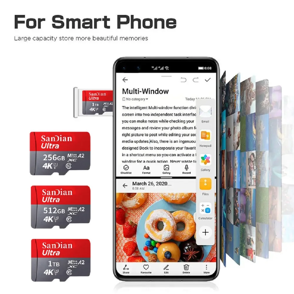 1TB Original A2 V30 U3 Video High Speed Flash Card 128GB 256GB 512GB 2TB Micro TF/SD 100MB/s Memory Card for Phone Tablet
