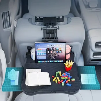 Tavolino da Viaggio per Auto, Tavolino Multifunzionale Regolabile per Sedile Posteriore, Portabicchieri e Supporto per Computer