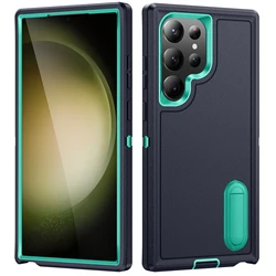 Rugged Three - Layer Protective Phone Case with Kickstand - Galaxy S23 Ultra (Light green)