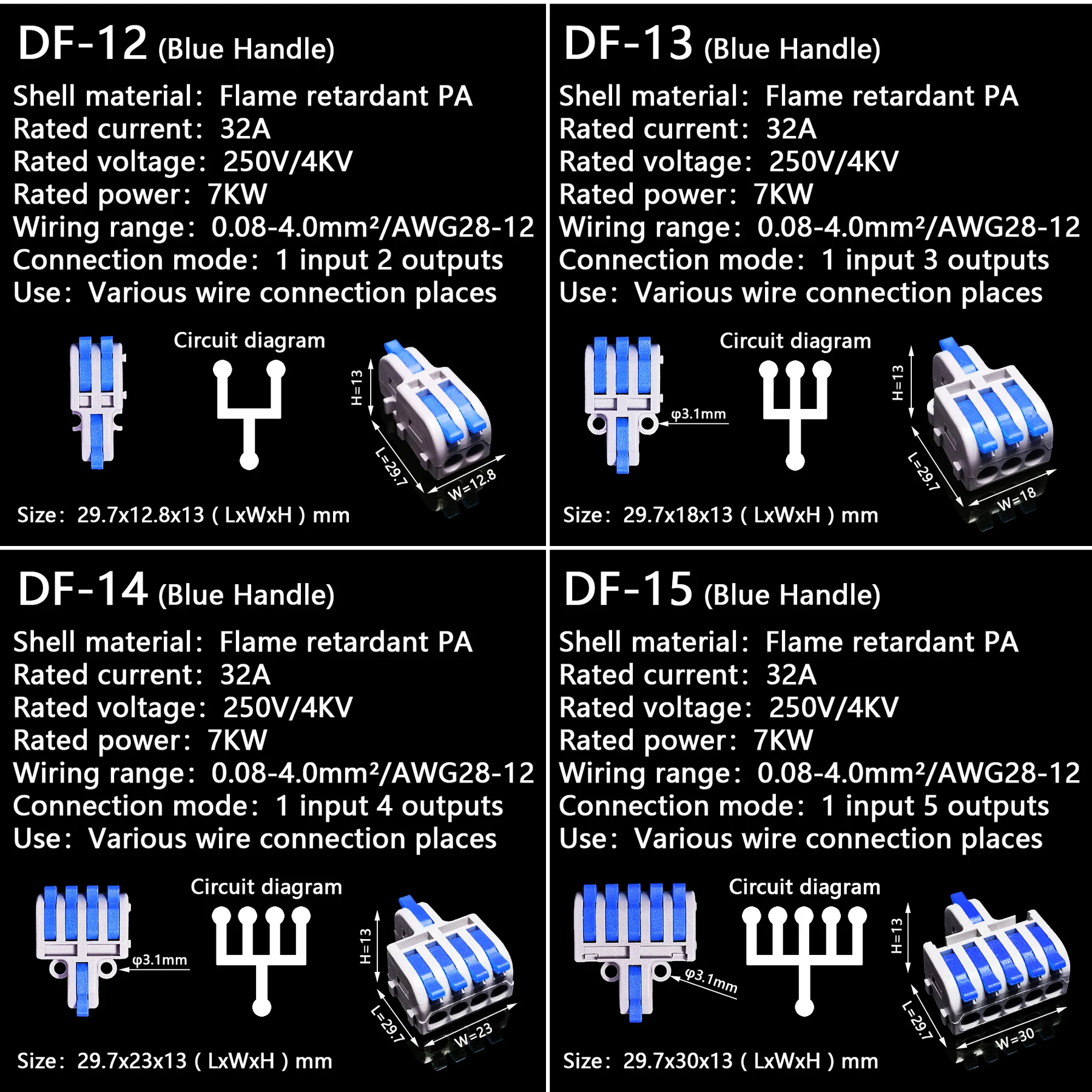 Description Picture 6 of item1 in multiple out Quick Wiring Connector Universal Splitter wiring cable Push-in Combined Butt Home Terminal Block 212 SPL