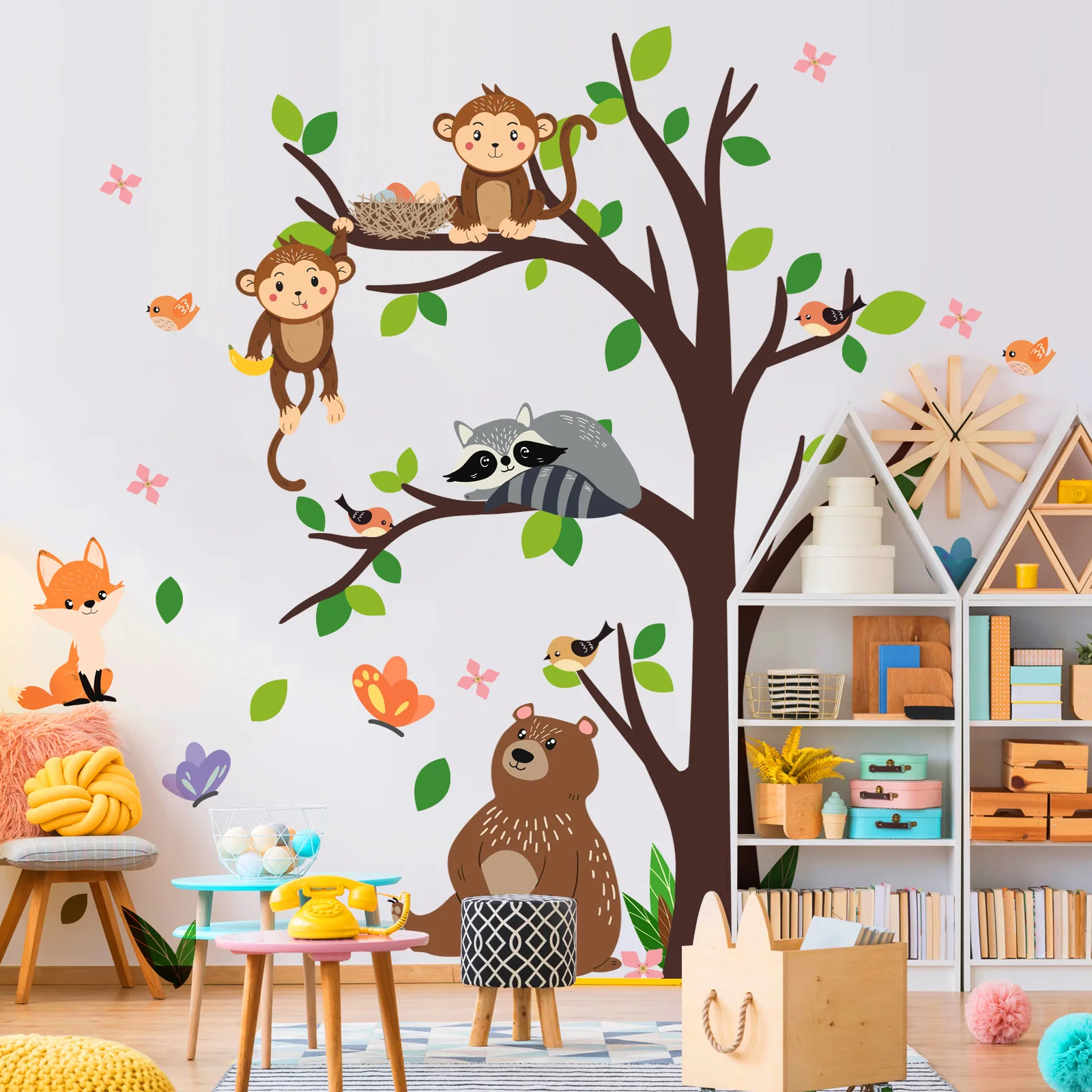 8pcs Large Cartoon Animal Monkey Bear Wall Sticker Kindergarten Children's Room Background Decorative Mural Wall Sticker Bm7505 8pcs pack mermaid sticker diy craft scrapbooking album junk journal decorative stickers