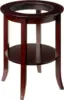 Furniture-Wood Genoa End Table, Round Side /Accent Table , Inset Glass Espresso 1