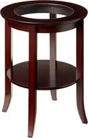 Furniture-Wood Genoa End Table, Round Side /Accent Table , Inset Glass Espresso 1