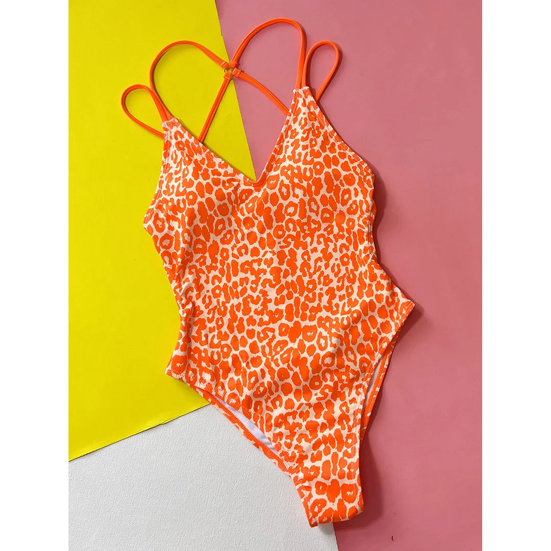 Sexy Leopard Print V-Neck Backless One-Piece Swimsuit