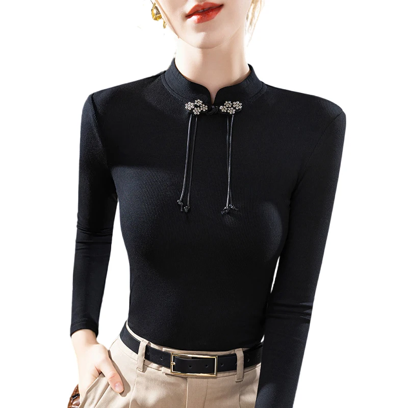

Women Clothing Solid Color Mesh Women Tops with Turtleneck Long Sleeve undershirt for Women All match Women Blauses