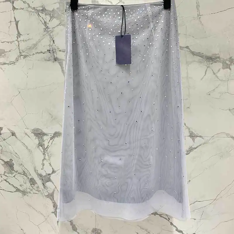 

Модная сетчатая популярная сумка со стразами, бедра, юбки для женщин 2024, пикантная серая юбка с высокой талией, летняя новая уличная одежда высшего качества Y2K одежда