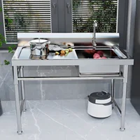 304 Stainless Steel Sink Single Bowl Commercial Kitchen Sink w/Workbench, Stainless Steel 47" x 24" x 32" 2