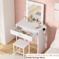 Vanity Makeup Desk with Mirror and Lights, Vanity Table and Chair Set, Brightness Adjustable, Small Dressers for Girls' Bedroom 2
