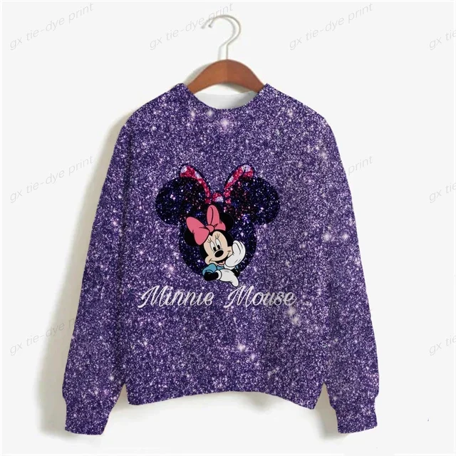 thumbnail image 1 of Sudadera con estampado de Minnie Mouse de Disney para mujer, suéter de cuello redondo para primavera y otoño, ropa holgada coreana, estilo retro Harajuku coreano, 1 of 5