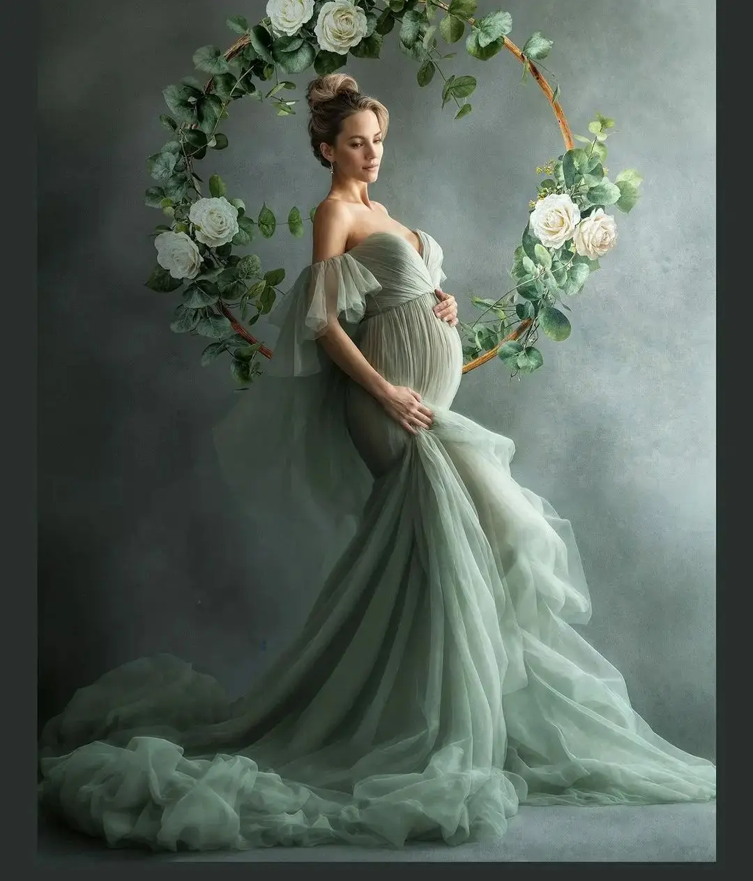 

Vintage Mermaid Prom Dresses Off Shoulder Sexy V Neck Pregnant Women Gowns Charming Floor Length Baby Shower Photography Robes