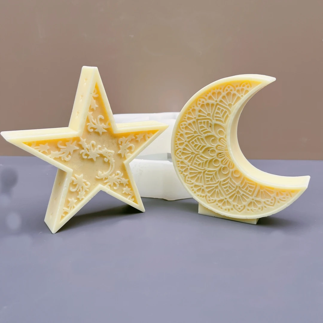 Description Picture 2 of itemRamadan Festival carving pattern moon candle silicone mold pentagonal star moon pattern candle mold resin gypsum concrete mold