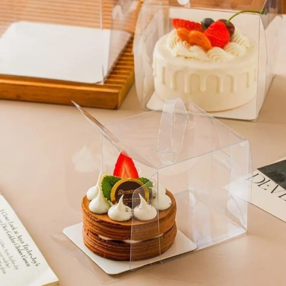10 Stück Transparente Handgehaltene Kuchenbox Klare Plastik Tragbare Geburtstagskuchen-Geschenkbox Backform für Cupcakes Geburtstagsfeier – Detail 8