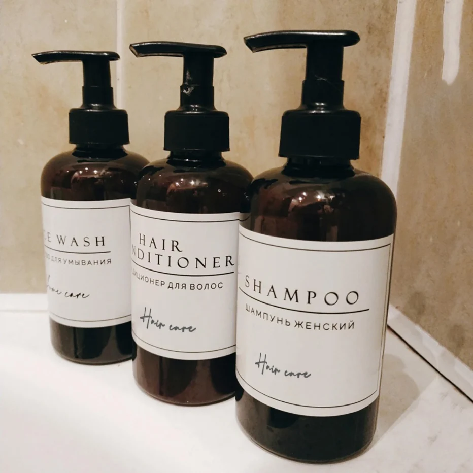 Soap Dispenser Shampoo Dispenser Soap Dispenser Bottle Bathroom Labels Sticker Set Russian French Labels for Soap Dispenser Bottle Decor Shampoo Body Wash Hand Dispenser Stickers Waterproof