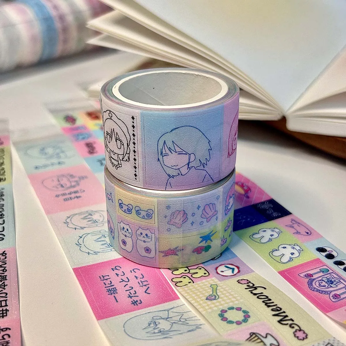 Washi Tape Kawaii Shiny PET Characters for Scrapbooking Masking Tape Arts Diy Crafts Journal Planner