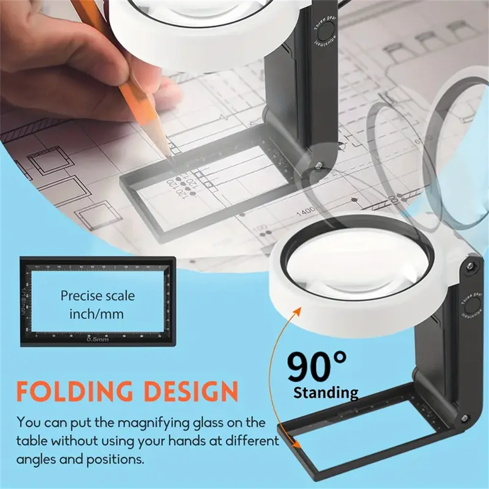 Magnifying Glass With Light And Stand, Hands Free Handheld 6X 25X  Adjustable Folding Magnifier With Led Lighted - AliExpress