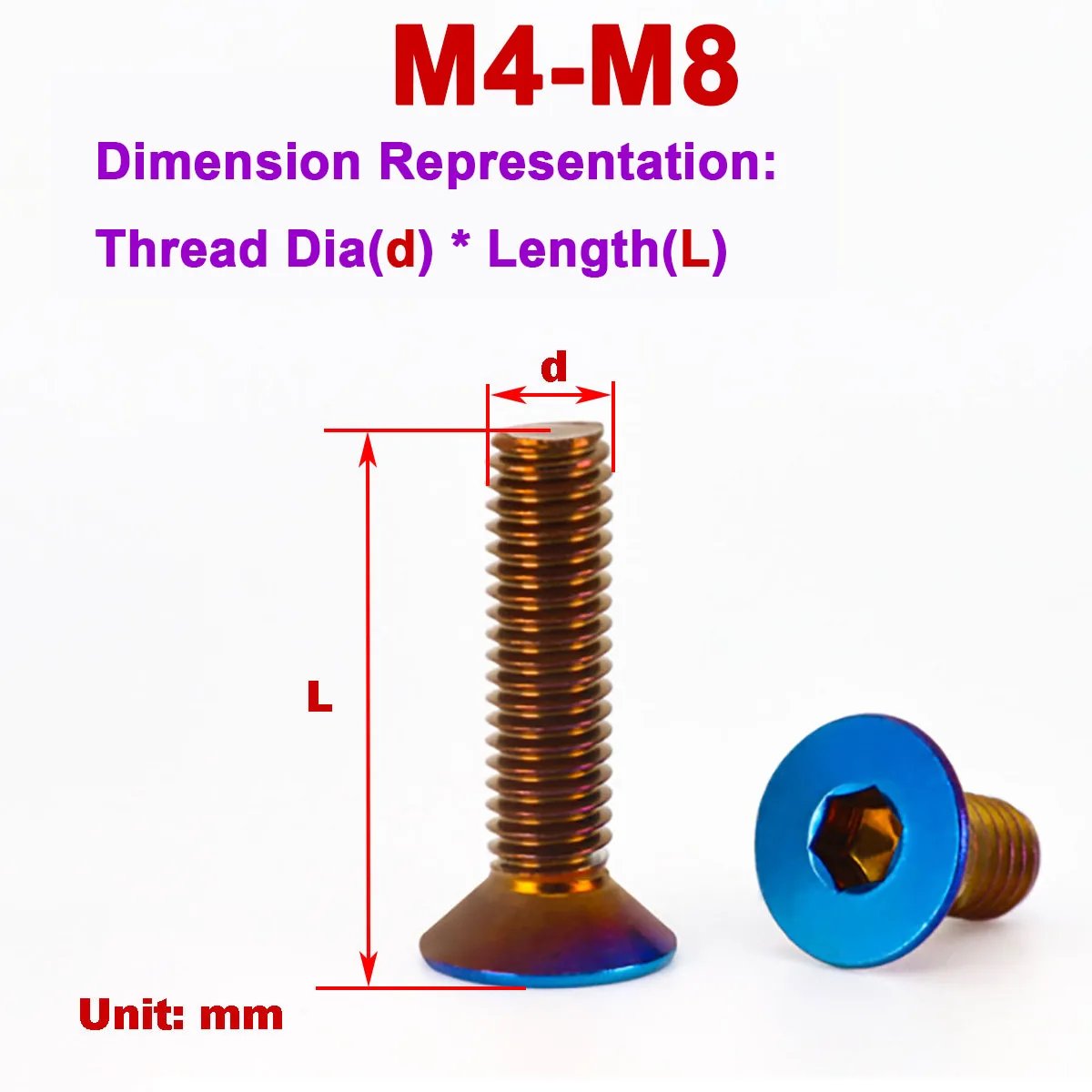 

304 Stainless Steel Plated Titanium Blue Countersunk Head Hexagonal Steering Wheel / Electric Motorcycle Modified Color Screws
