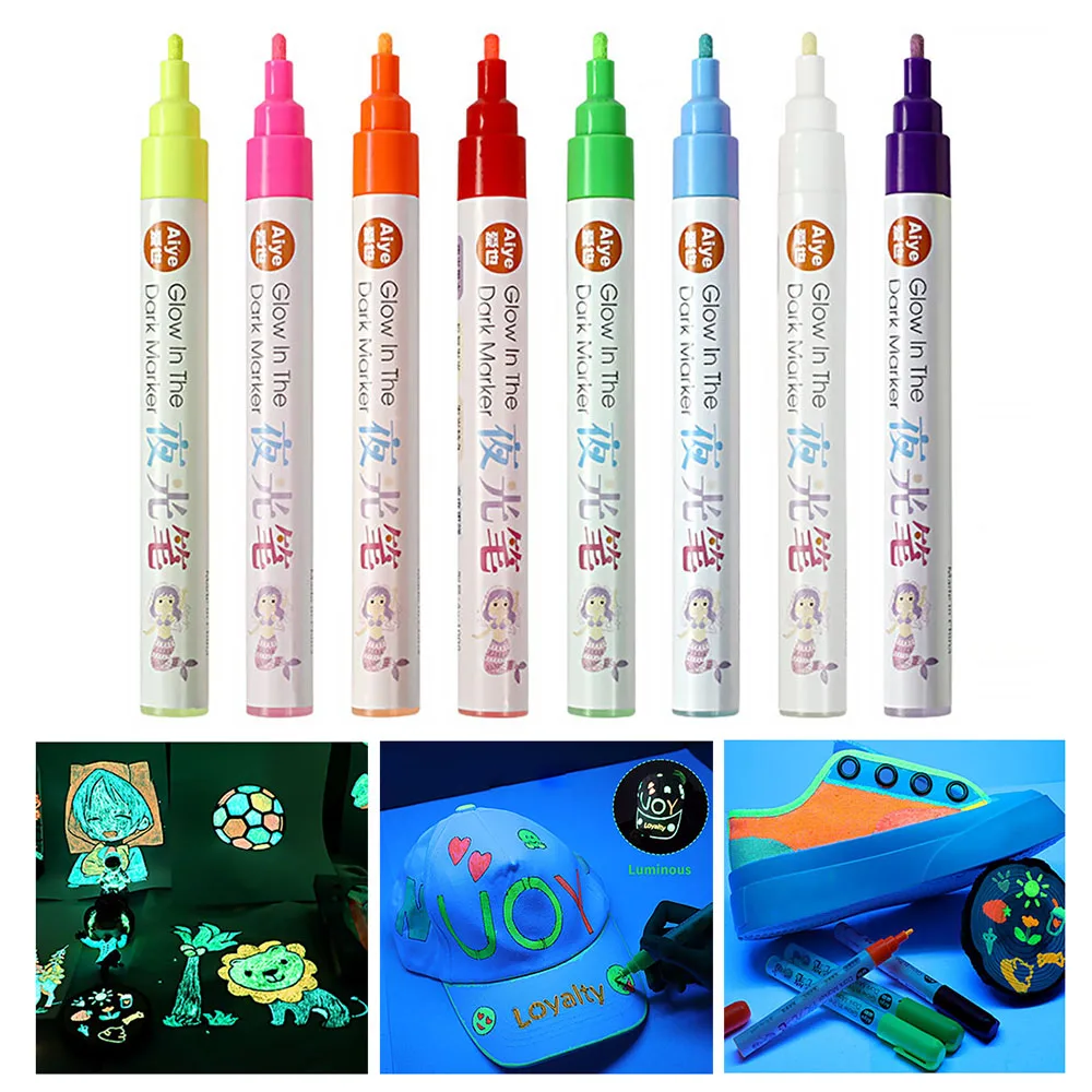 8color Highlighter Art Marker Luminous Paint Pen Writing Board Children's Painting Stationery DIY Handmade Canvas
