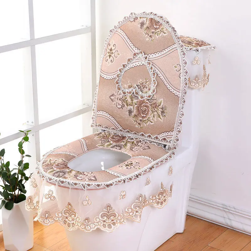 Four Seasons Universal U-shaped Toilet Seat Pads 3 Pieces/Set European Lace Toilet Seat Cushion Household Decoration Mats