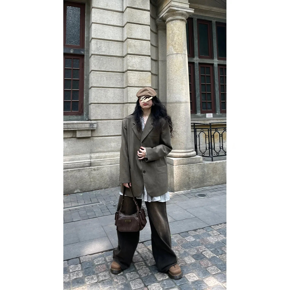 동리는 곱슬 향수를 불러 일으키는 주크 박스 복고풍 와이드 레그 청바지 여성 가을 올 매치 캐주얼 스트레이트 팬츠입니다.