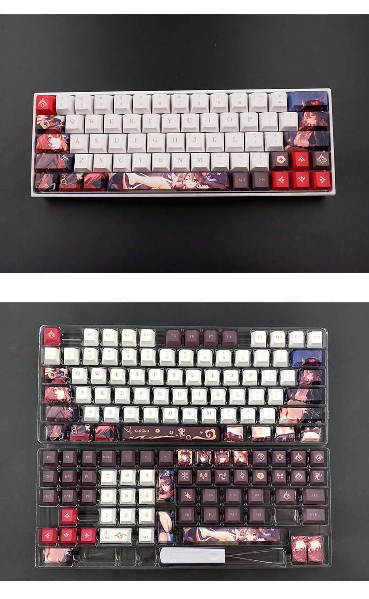 Genshin Impact Anime Keycaps Hutao Character Decoração Teclado Mecânico Cool Man Otaku Beleza Novo 136 Pcs - Imagem 6