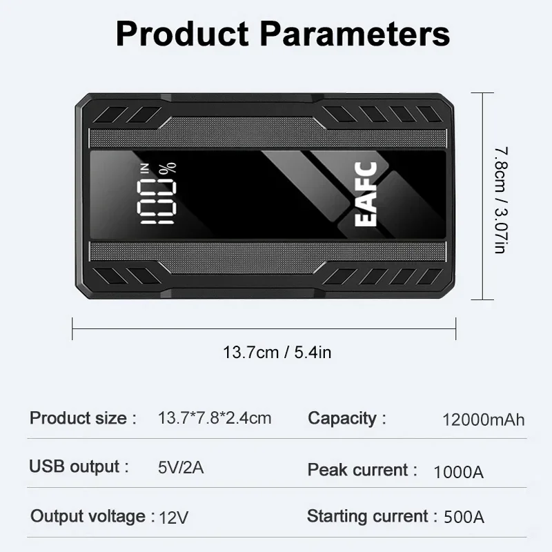 Portable Car Jump Starter 1000A Power Bank 12V 12000mAh Auto Emergency Battery Booster Charger Car Starting Device SOS LED Light car jump starter jump starter car battery charger portable battery charger